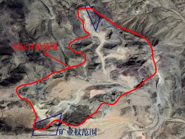 2021年5月的衛(wèi)星遙感影像顯示，白土崗子石料廠礦業(yè)權(quán)面積僅16.65畝，越界開(kāi)采達(dá)207畝，超出12.4倍