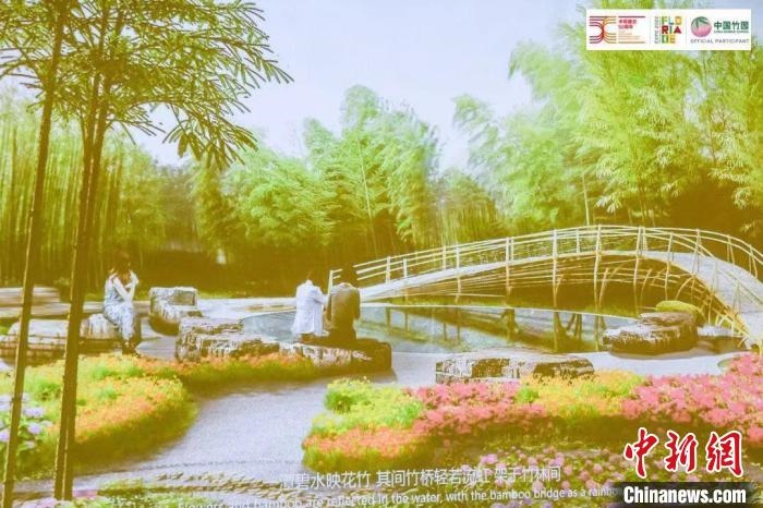 圖為活動現(xiàn)場通過視頻展示“中國竹園”設計方案。　荷蘭駐華大使館供圖