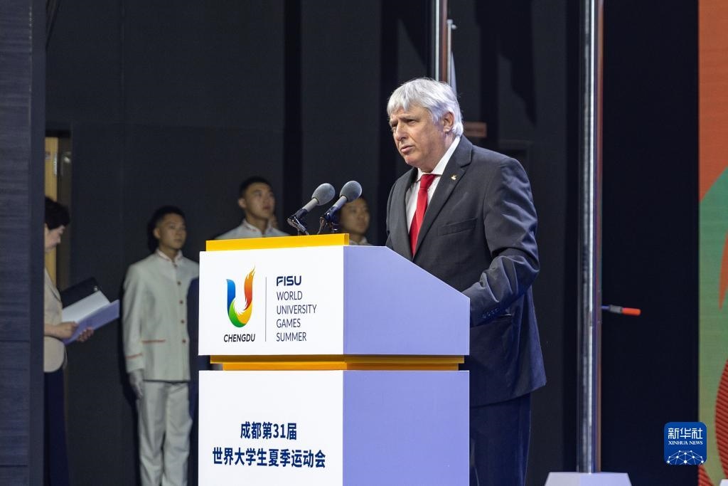 7月22日，國際大體聯(lián)秘書長、首席執(zhí)行官艾瑞克·森超在開村儀式上致辭。新華社記者 黃偉 攝
