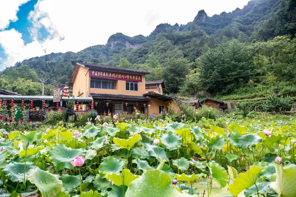 這是8月28日拍攝的華溪村村民開(kāi)設(shè)的農(nóng)家樂(lè)外景。新華社記者 唐奕 攝