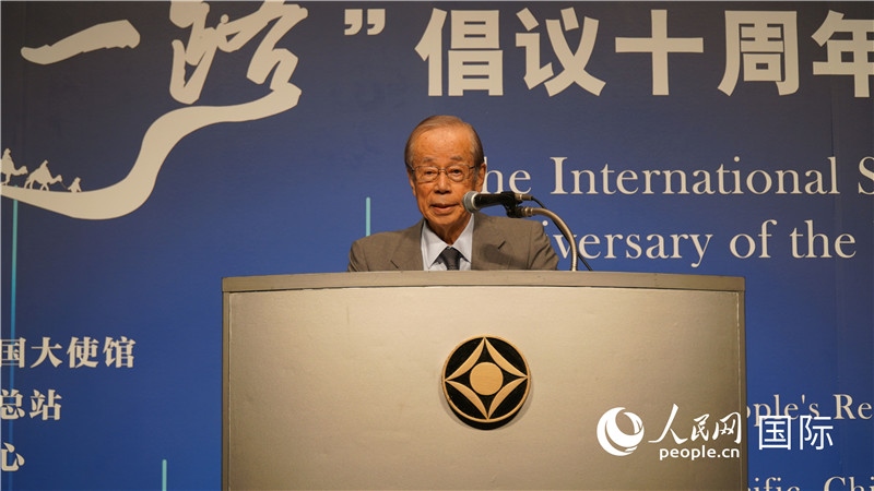 日本前首相福田康夫致辭。人民網(wǎng) 蔣曉辰攝