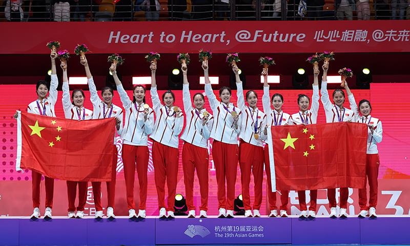 △2023年10月7日，杭州亞運(yùn)會(huì)，中國(guó)女排再創(chuàng)佳績(jī)，以六戰(zhàn)全勝第九次摘得亞運(yùn)金牌。