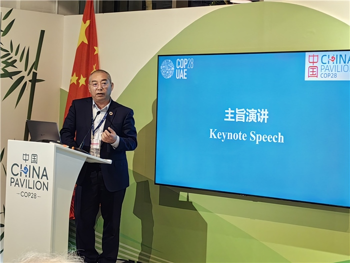 晶澳太陽(yáng)能科技股份有限公司高級(jí)副總裁孫廣彬發(fā)言。COP28中國(guó)角供圖