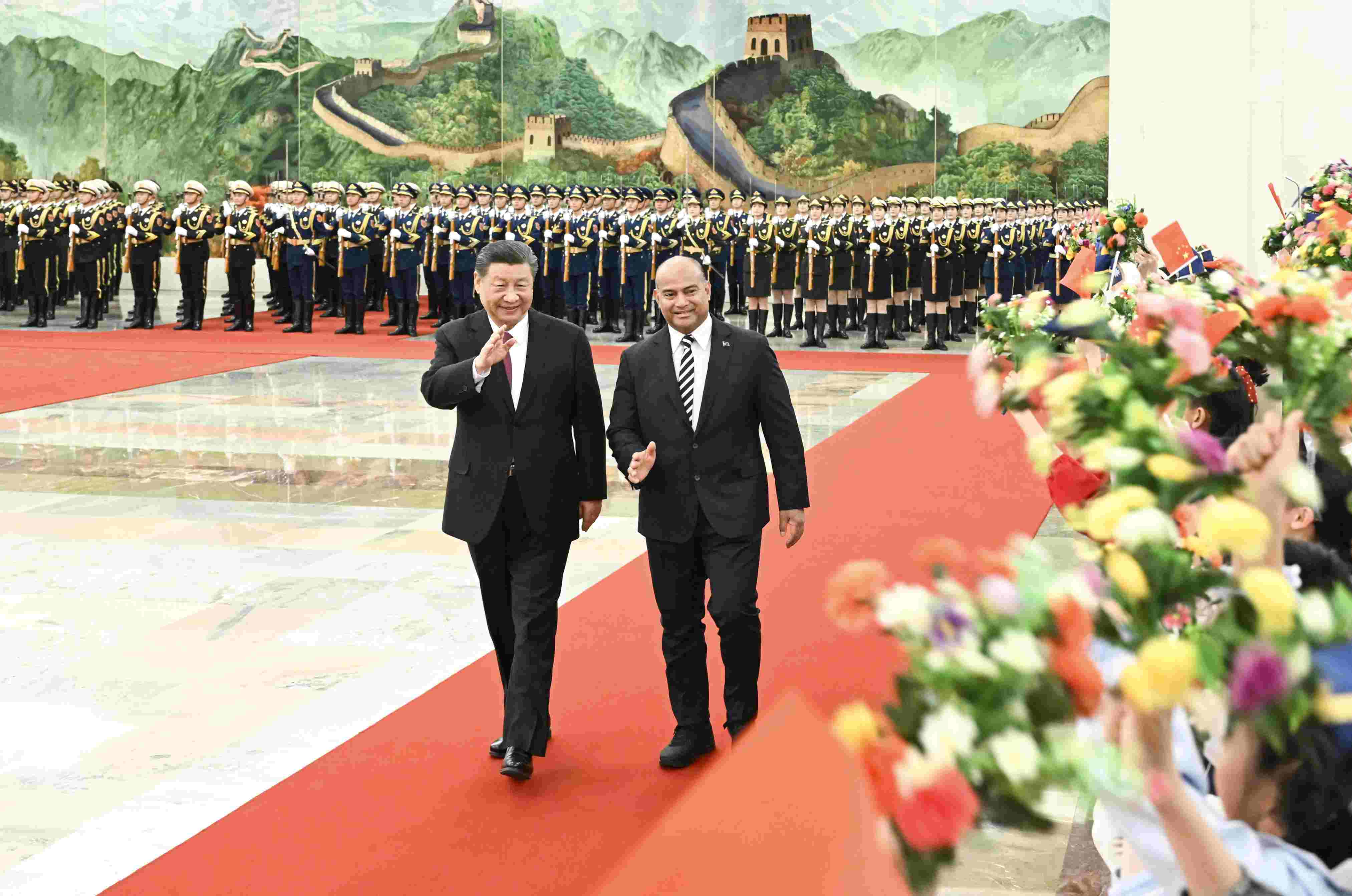 2024年3月25日，習近平主席在人民大會堂北大廳為瑙魯總統(tǒng)阿迪昂舉行歡迎儀式。