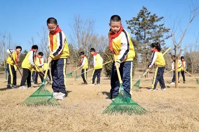 △2024年3月12日，北京城市綠心森林公園，參加植樹(shù)節(jié)主題活動(dòng)的學(xué)生們學(xué)習(xí)義務(wù)植樹(shù)知識(shí)，并進(jìn)行現(xiàn)場(chǎng)撫育管護(hù)。