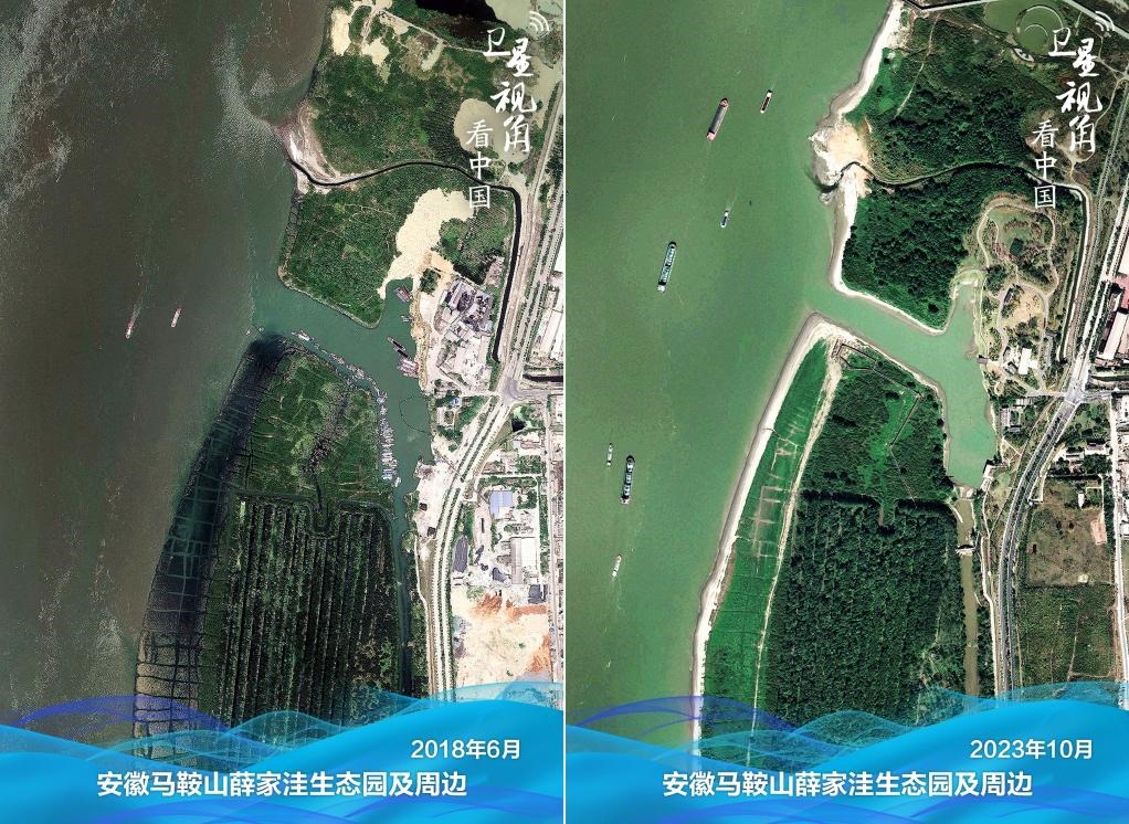 經(jīng)過(guò)整治后的安徽馬鞍山薛家洼生態(tài)園生機(jī)盎然。
