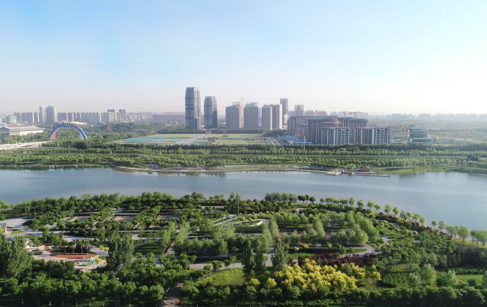 石家莊市滹沱河景色（2022年5月16日攝，無人機(jī)照片）。新華社記者 楊世堯 攝