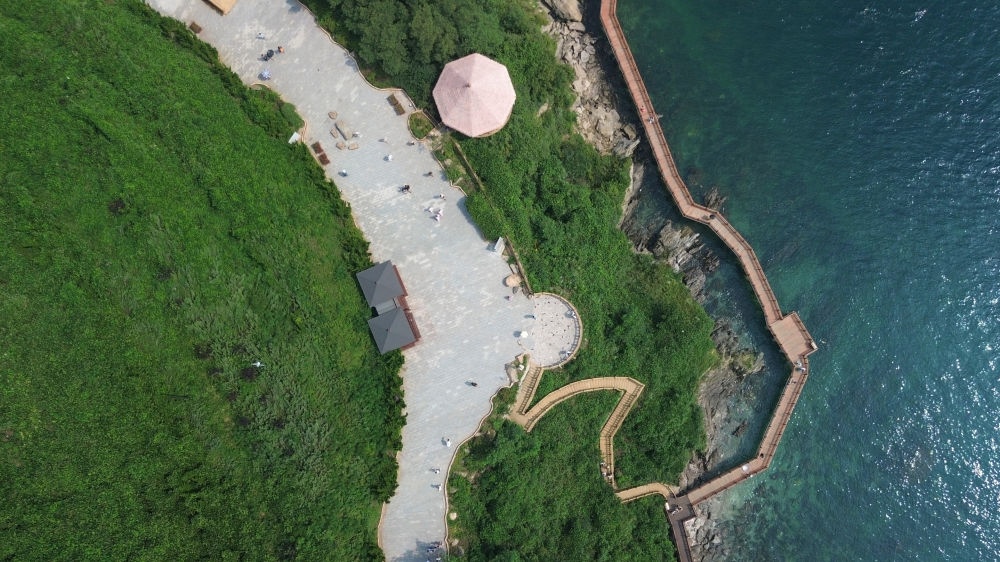 2023年8月16日，長?？h小長山島小水口森林公園一角（無人機(jī)照片）。新華社記者 陳為 攝