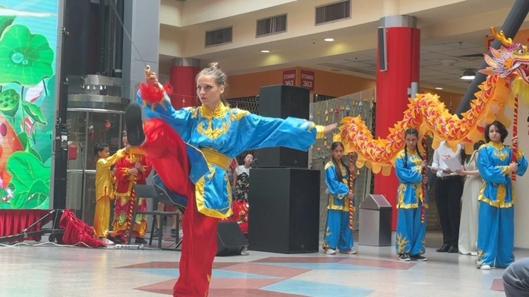 羅馬尼亞人舞龍舞獅隊(duì)進(jìn)行精彩表演。中國(guó)駐羅馬尼亞大使館領(lǐng)僑處供圖