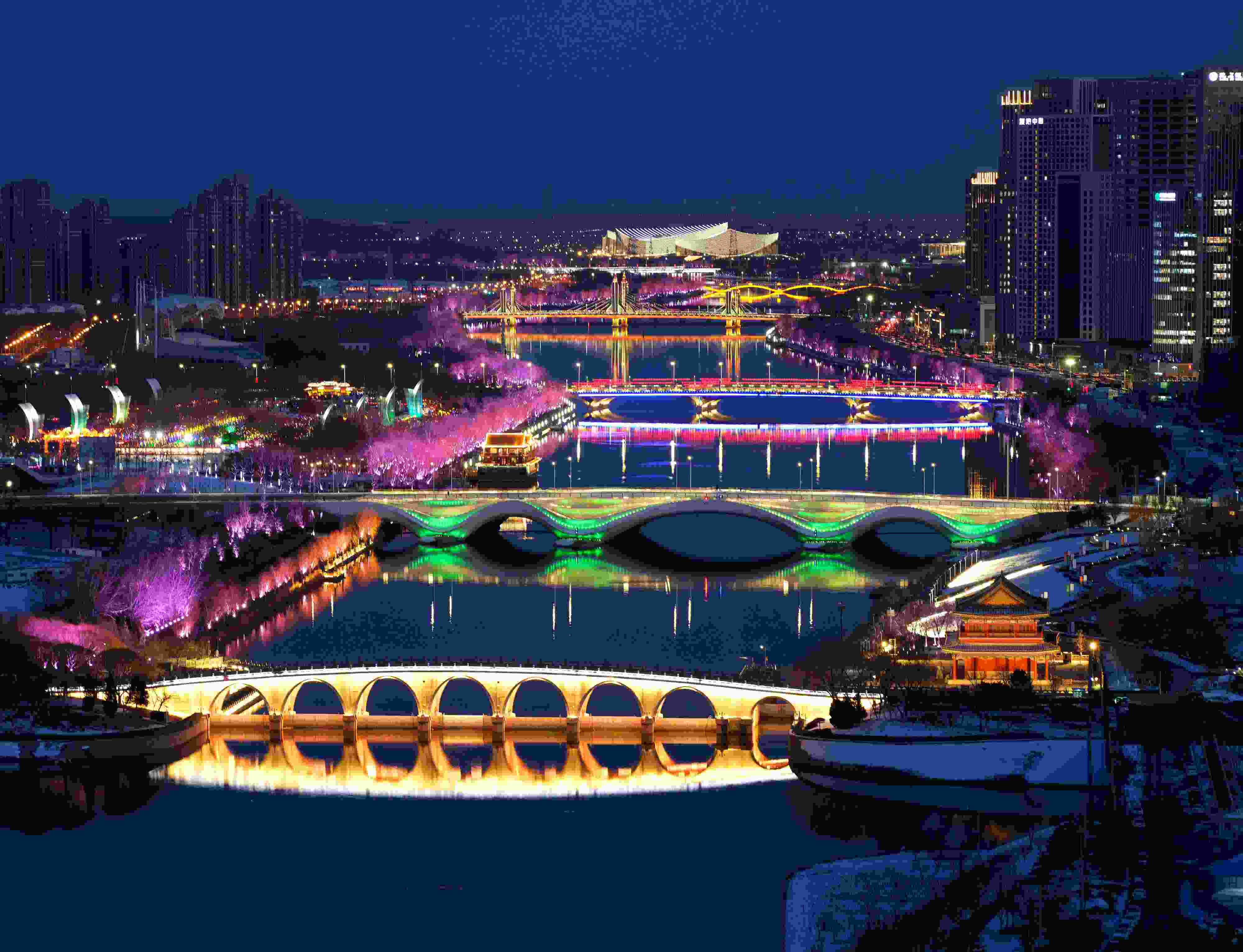 2024年2月22日，京杭大運(yùn)河北京通州段夜景。