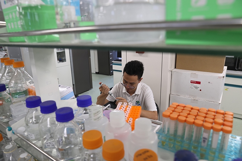 在三亞崖州灣科技城，一名青年科技工作者正在進(jìn)行科研工作。