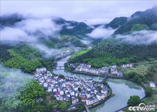 2024年6月19日，浙江省杭州市淳安縣楓樹嶺鎮(zhèn)下姜村，雨后云霧繚繞。