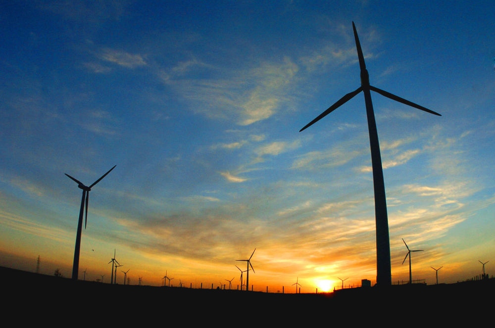 2005年，吉林省白城市通榆縣境內幾十部風力發(fā)電機組在工作。新華社發(fā)