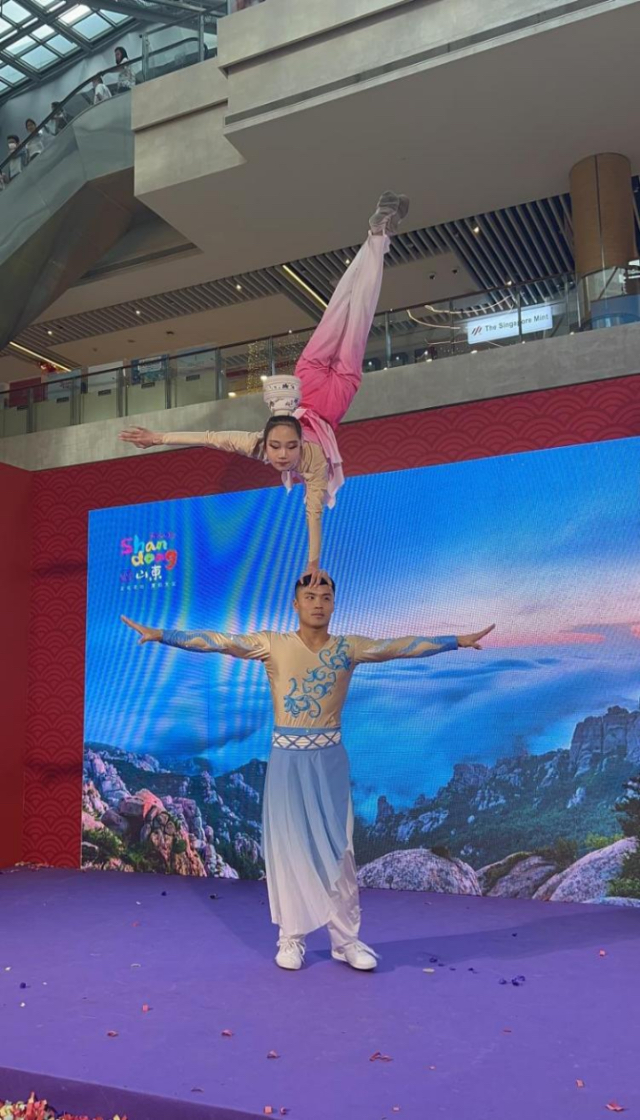 來自中國和新加坡的藝術(shù)團體聯(lián)袂表演了歌舞、器樂、武術(shù)、雜技等多種形式的文藝節(jié)目?；顒又鬓k方供圖