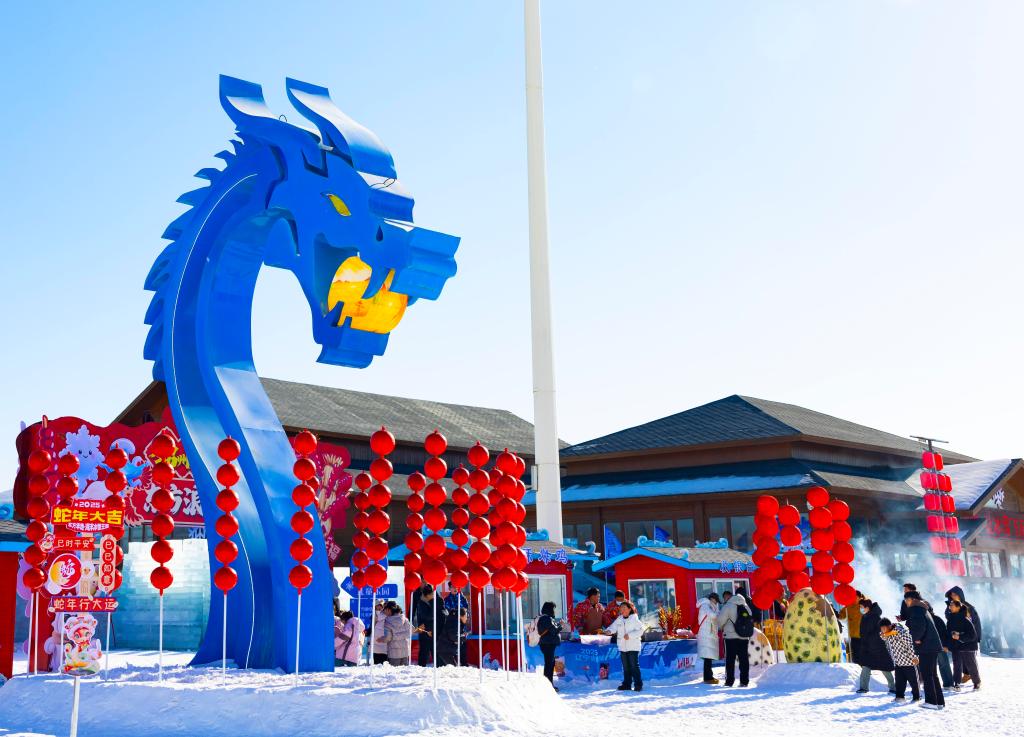 2025年1月，游客在遼寧錦州東方華地城海洋冰雪王國內游覽。新華社發(fā)