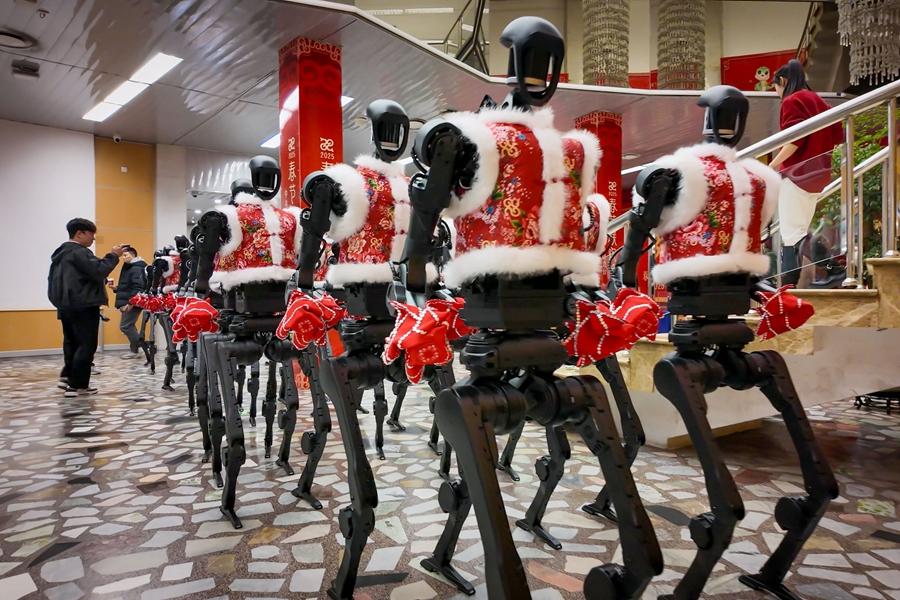 2025年1月28日，杭州宇樹(shù)科技人形機(jī)器人在2025年央視春晚后臺(tái)。新華社發(fā)